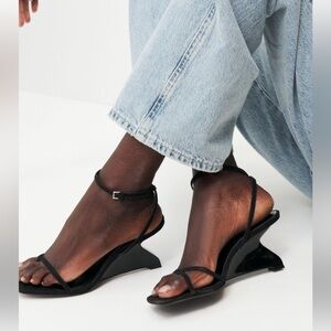 Reformation Emilia Wedge Sandal Black Suede Size 9.5 Brand New, Never Worn